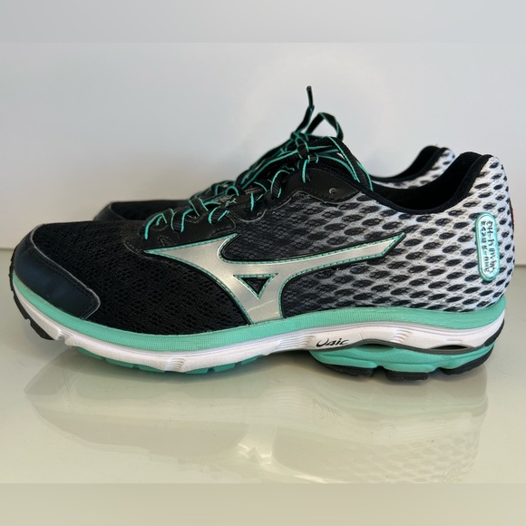 Mizuno Running Shoes Wave Rider 18 - X10 - U4ic Black/Silver/Teal Size 9 Women - Picture 7 of 16